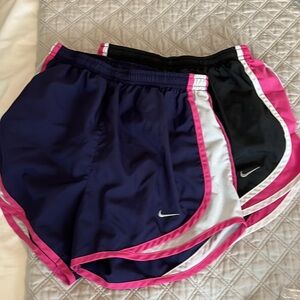 2 Pairs of Nike Running Shorts Ladies XS Black Pink White & Purple Pink White